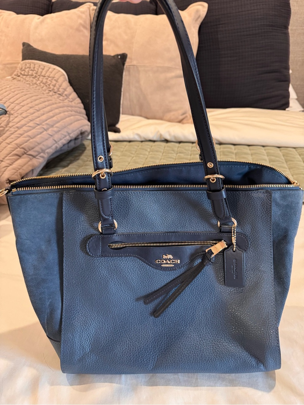 Coach Blue Leather and Suede Tote Bag with